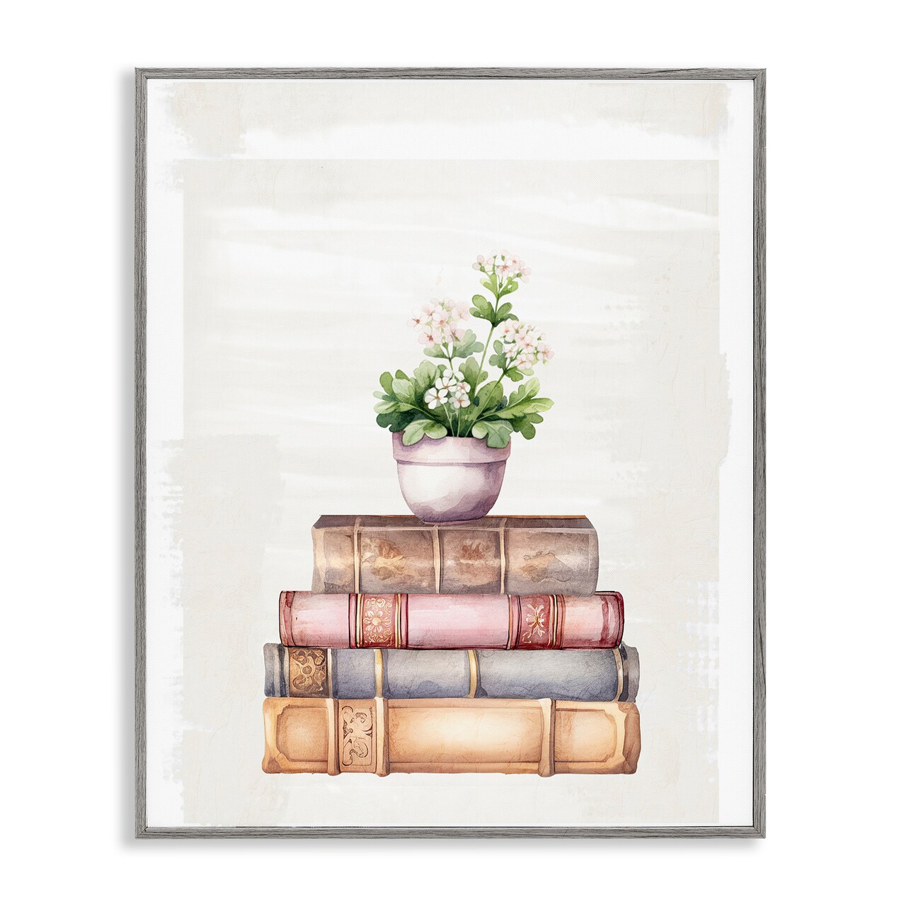 Stupell Industries Floral Pot & Vintage Books Framed Giclee, design by Kim Allen